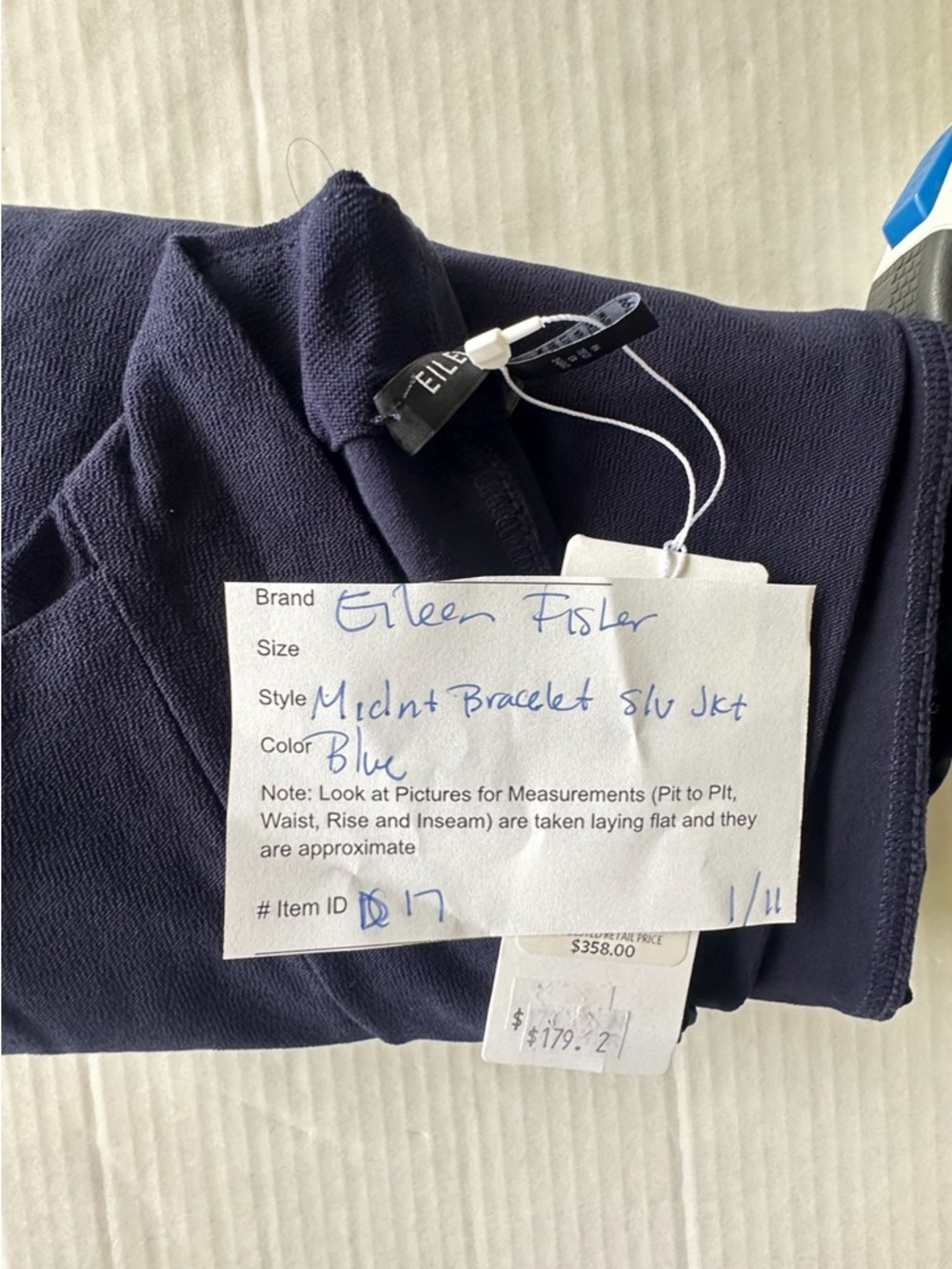 Eileen Fisher Womens Open Front Stretch Crepe Bracelet Sleeve Blue Size PP NWT - Picture 8 of 9